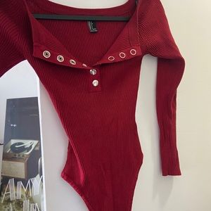 Red button down over the shoulder bodysuit from forever 21